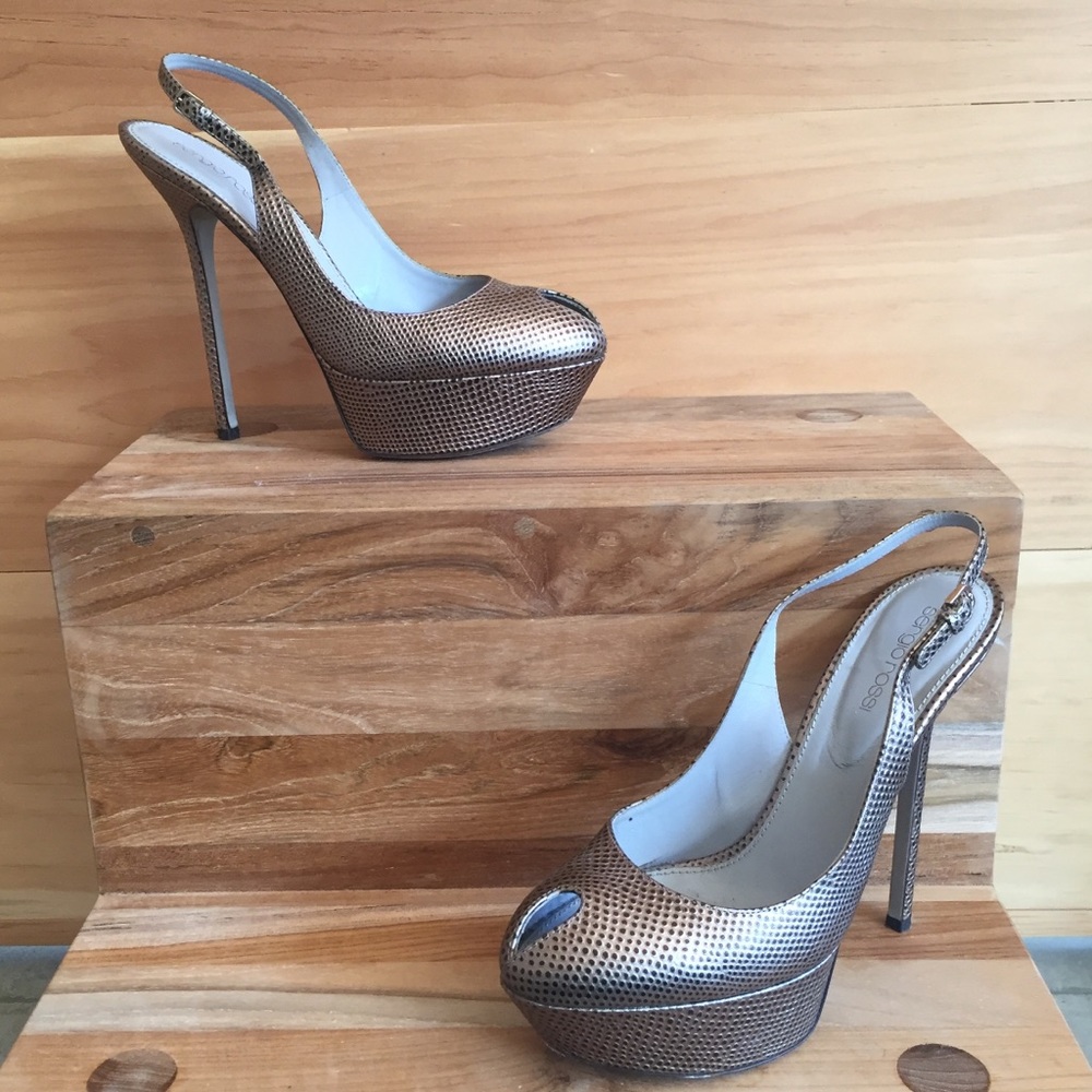 Sergio Rossi silver python platform heels